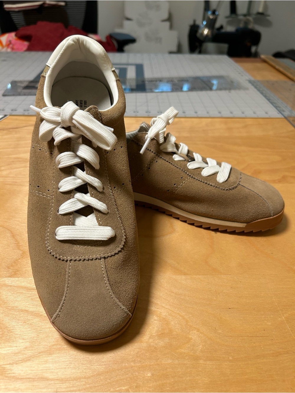 Project Cloud Women's Suede Athletic Sneakers in Taupe with White Laces